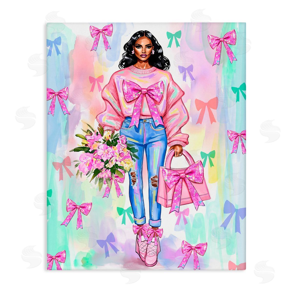 Jess Stempel Feminine Ribbon Fashion Illustration Canvas Wall Art Print