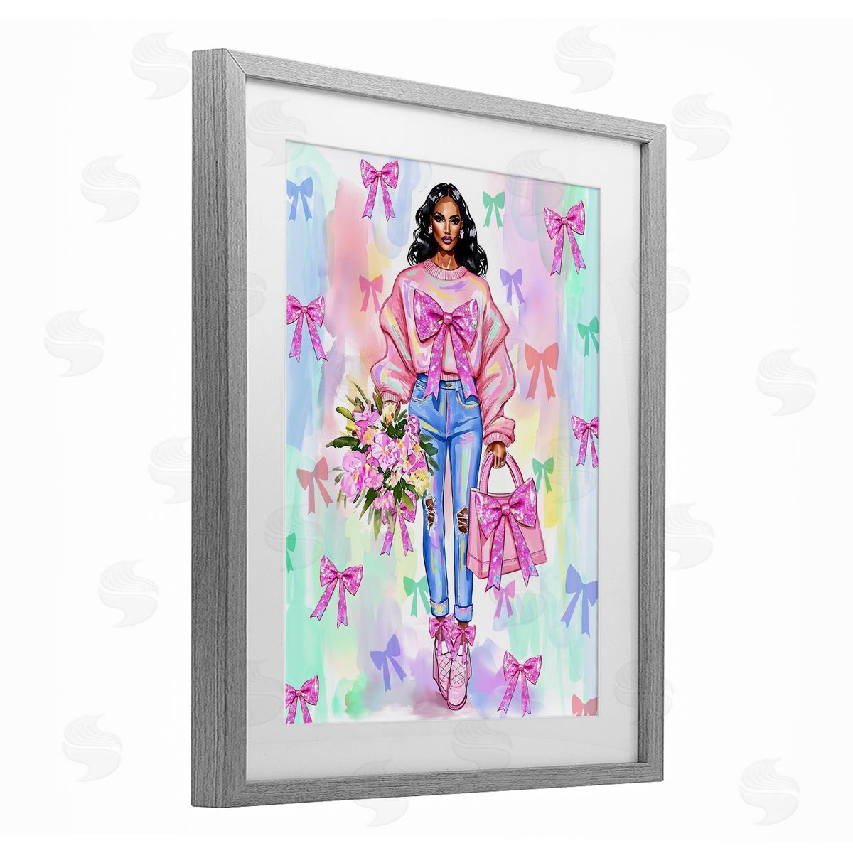 Jess Stempel Feminine Ribbon Fashion Illustration Canvas Wall Art Print
