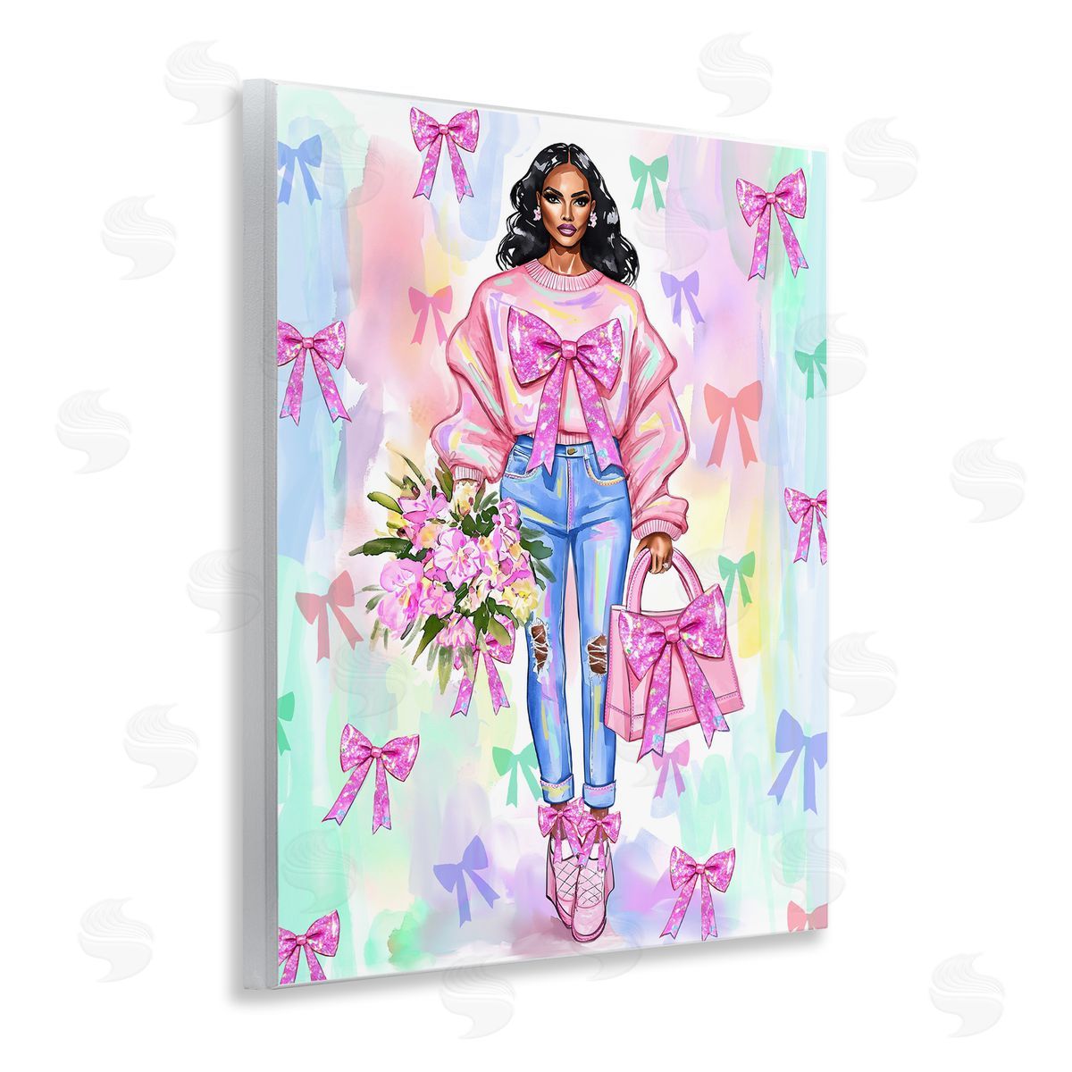 Jess Stempel Feminine Ribbon Fashion Illustration Canvas Wall Art Print