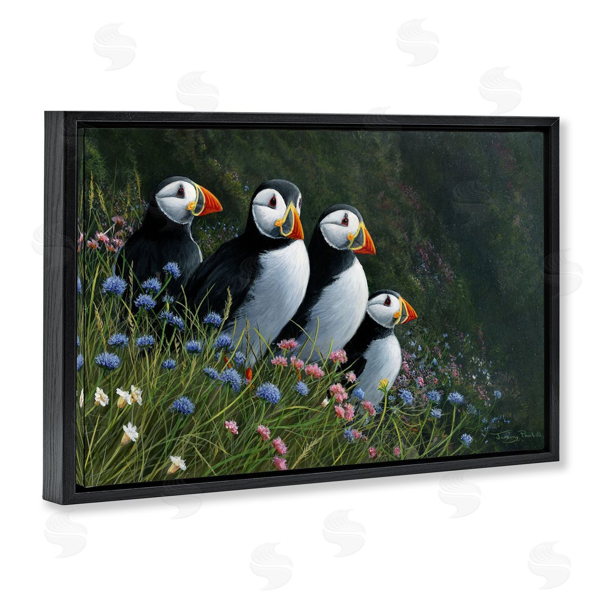 Jeremy Paul Puffins & Wild Flowers Canvas Wall Art Print