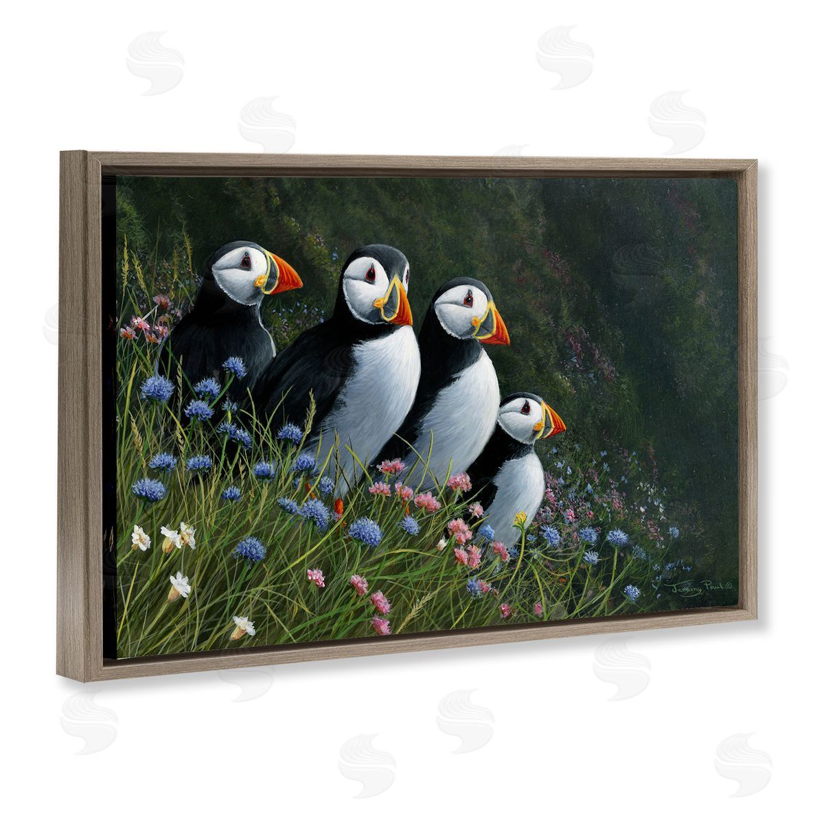 Jeremy Paul Puffins & Wild Flowers Canvas Wall Art Print