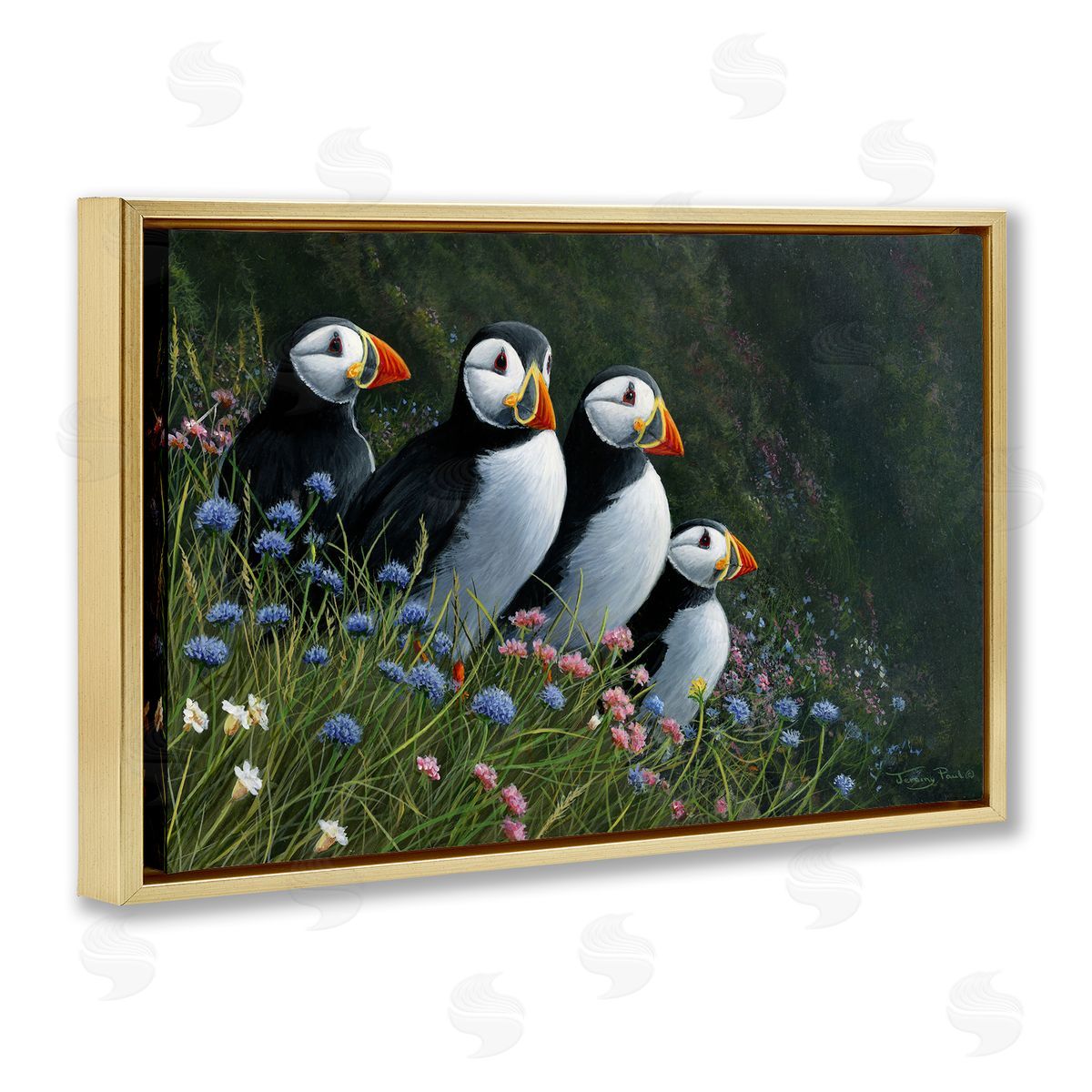 Jeremy Paul Puffins & Wild Flowers Canvas Wall Art Print