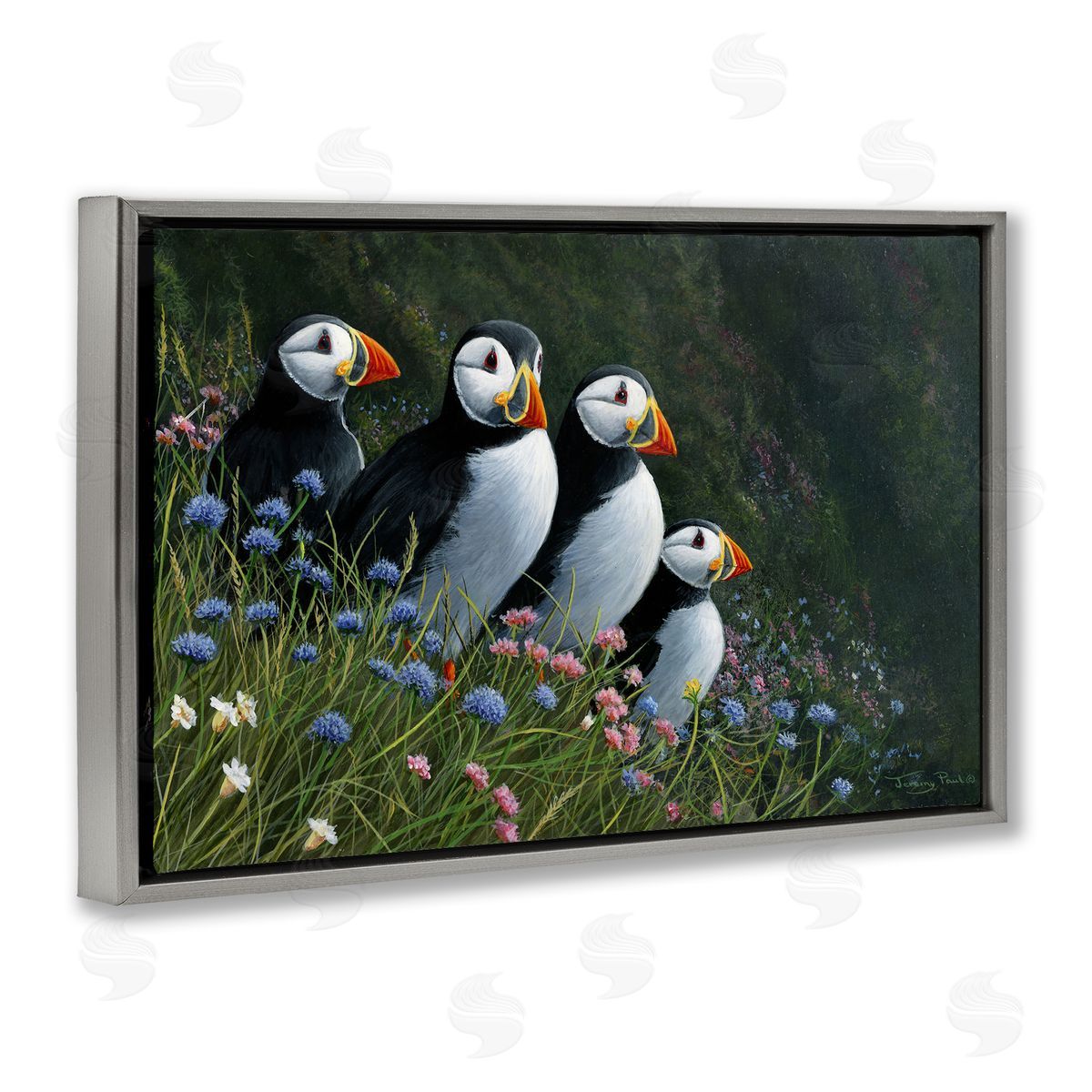 Jeremy Paul Puffins & Wild Flowers Canvas Wall Art Print