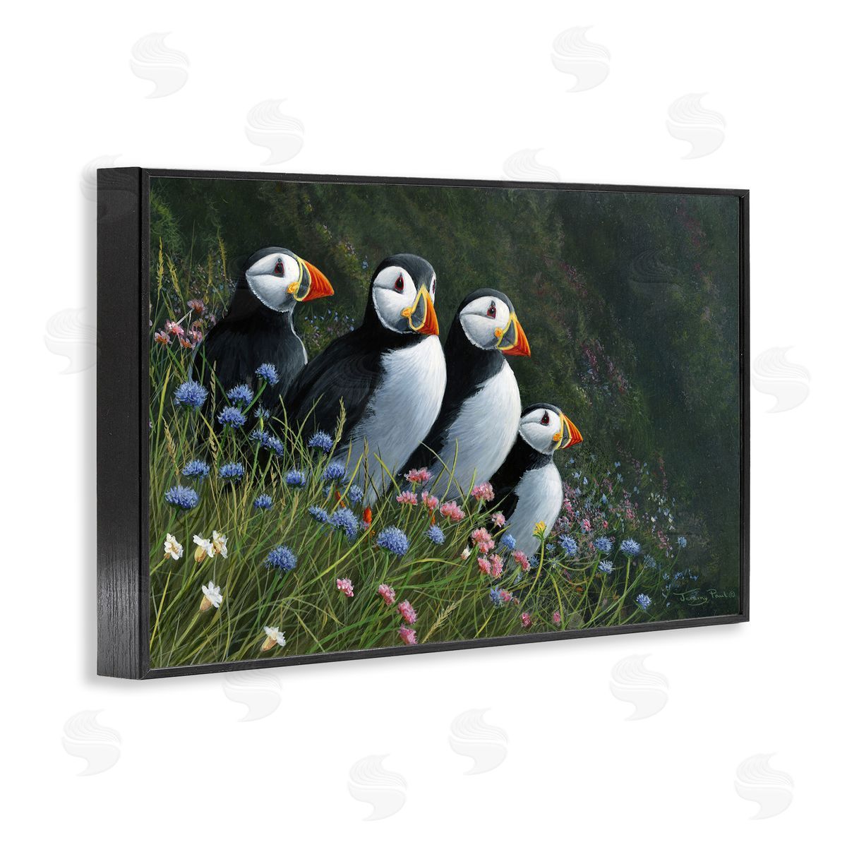 Jeremy Paul Puffins & Wild Flowers Canvas Wall Art Print