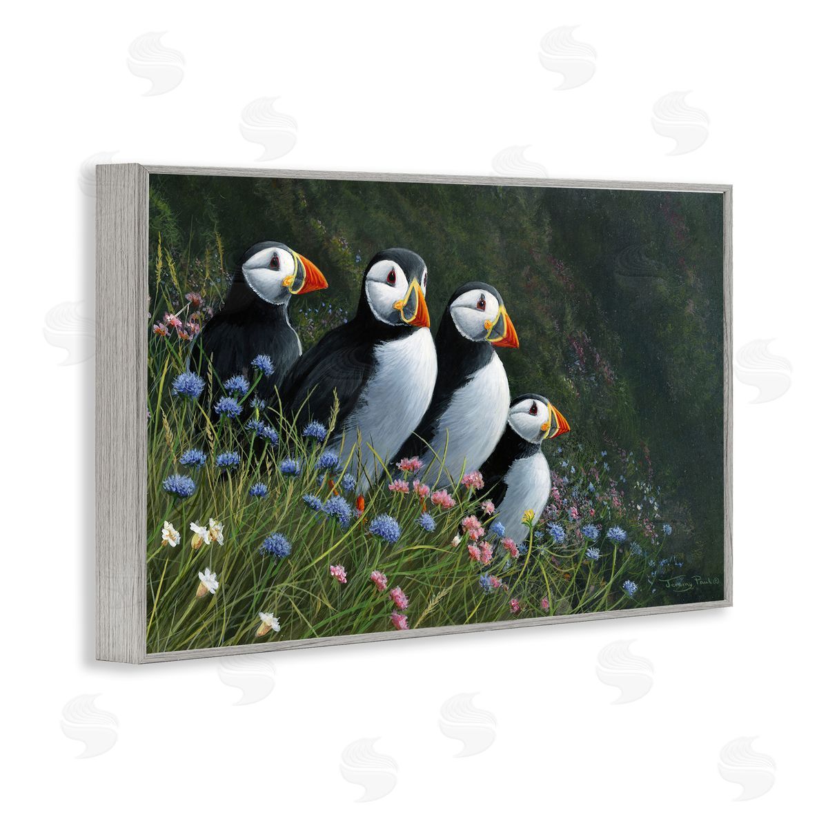Jeremy Paul Puffins & Wild Flowers Canvas Wall Art Print