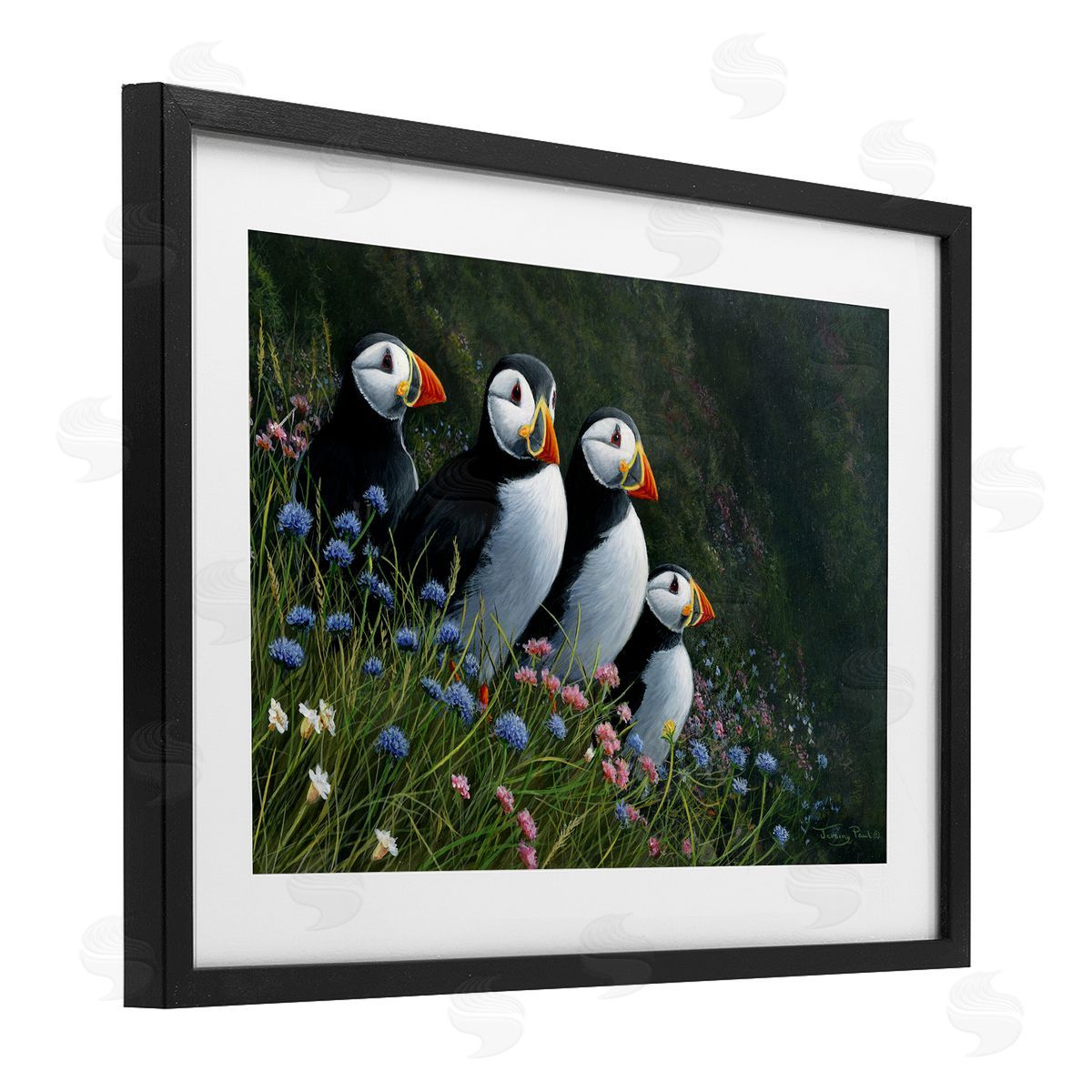 Jeremy Paul Puffins & Wild Flowers Canvas Wall Art Print