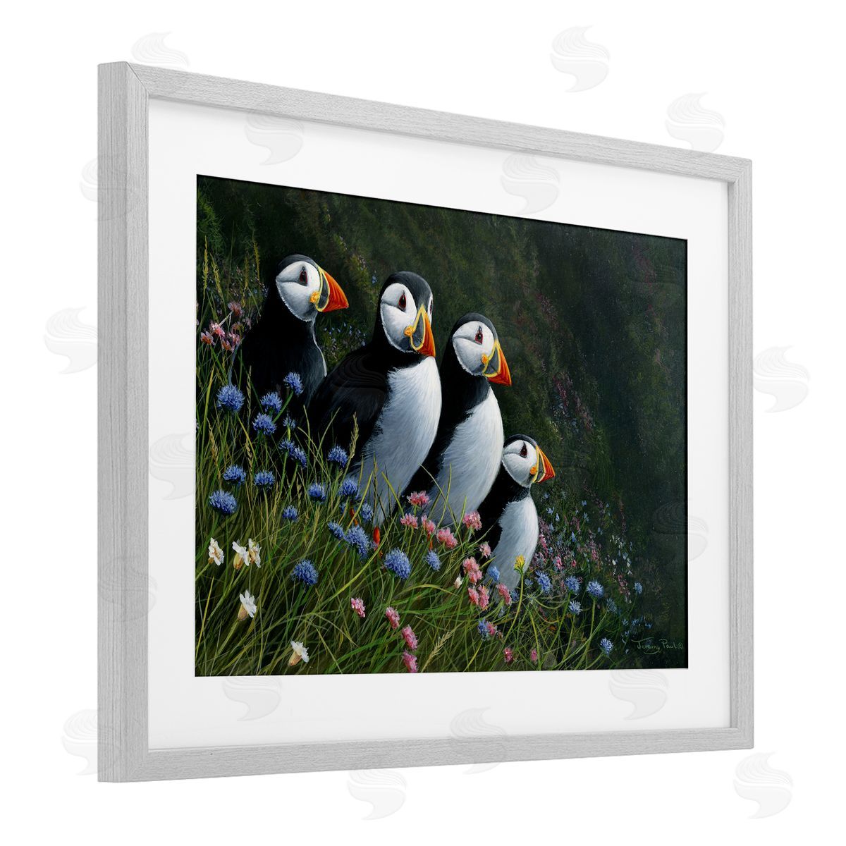 Jeremy Paul Puffins & Wild Flowers Canvas Wall Art Print