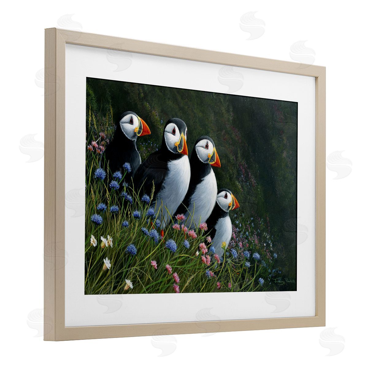 Jeremy Paul Puffins & Wild Flowers Canvas Wall Art Print