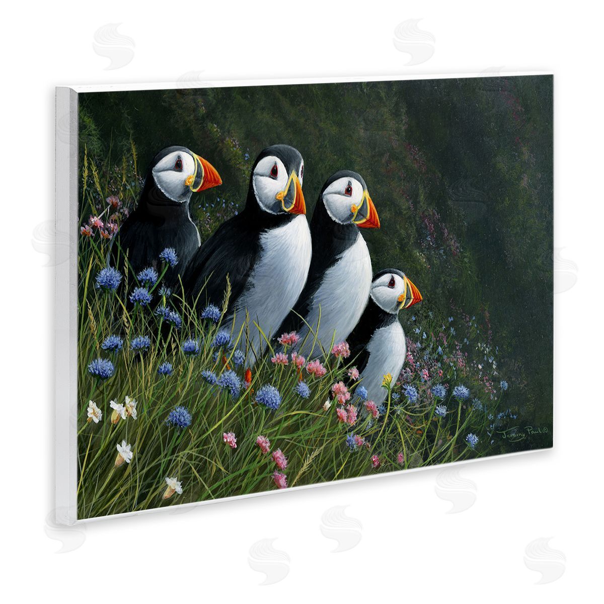 Jeremy Paul Puffins & Wild Flowers Canvas Wall Art Print
