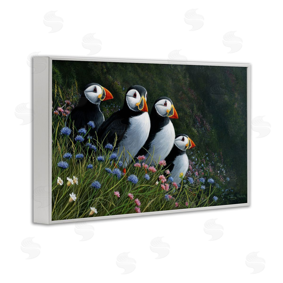 Jeremy Paul Puffins & Wild Flowers Canvas Wall Art Print
