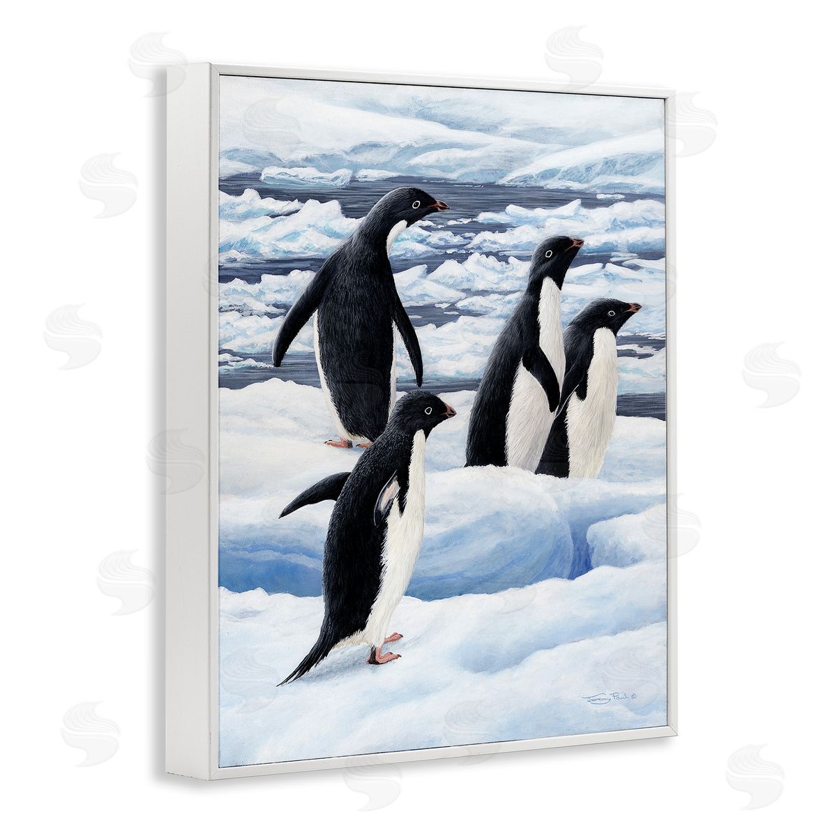 Jeremy Paul Adelie Penguins on Ice Canvas Wall Art Print