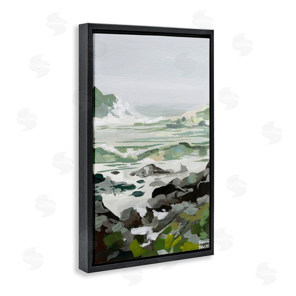 Brook Page Coastal Waves & Rocks Impression Black Floating Frame Canvas Wall Art Print