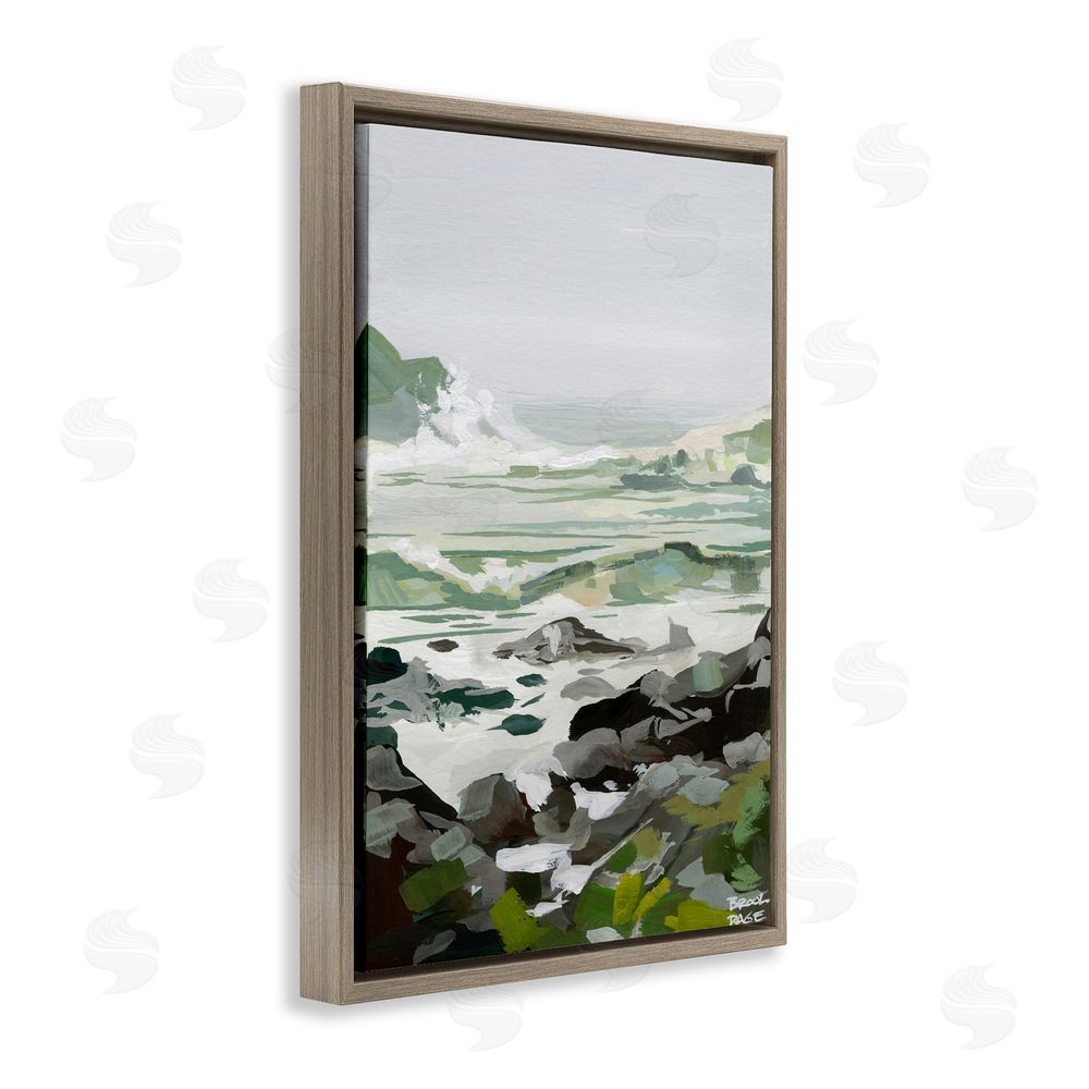 Brook Page Coastal Waves & Rocks Impression Brown Floating Frame Canvas Wall Art Print