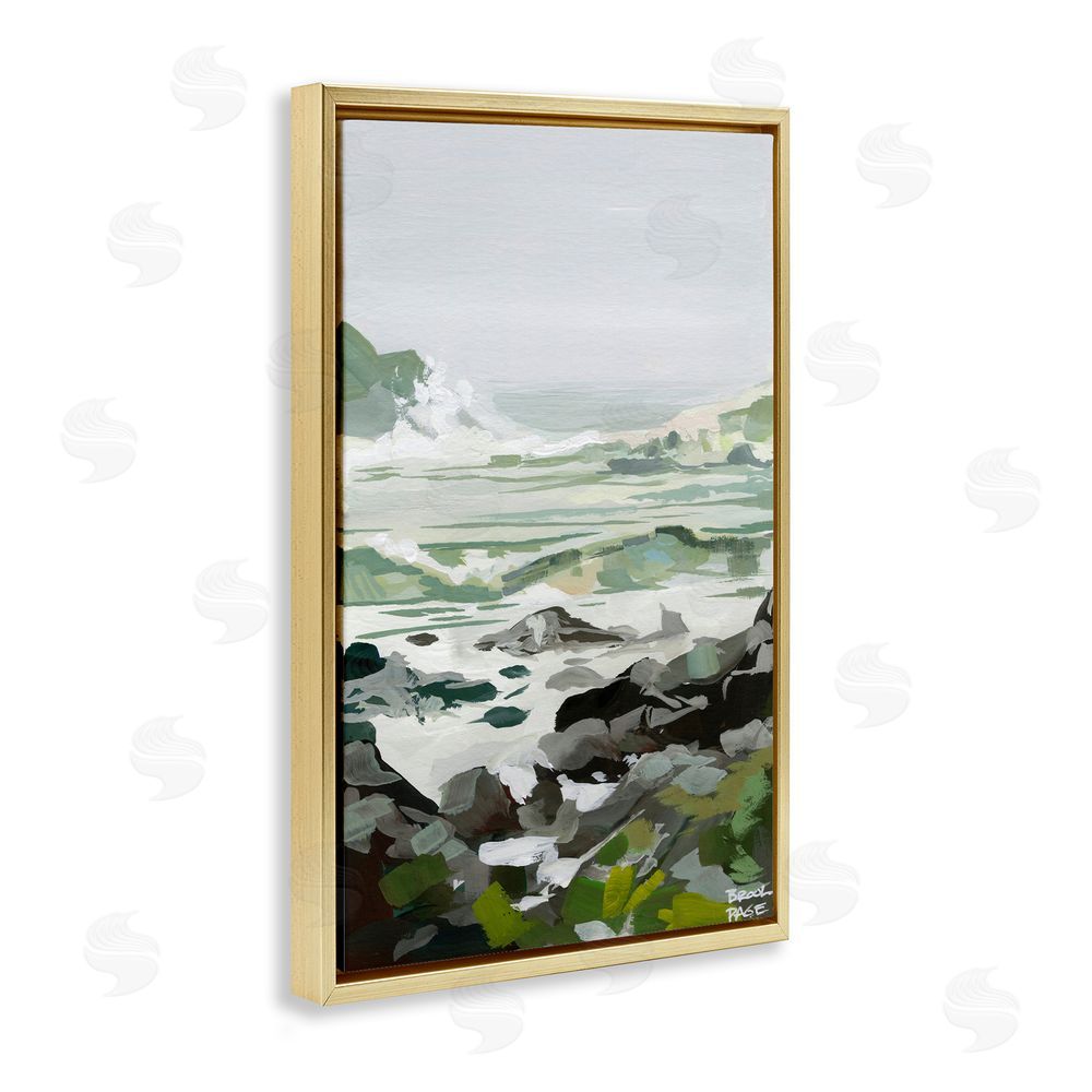 Brook Page Coastal Waves & Rocks Impression Gold Floating Frame Canvas Wall Art Print