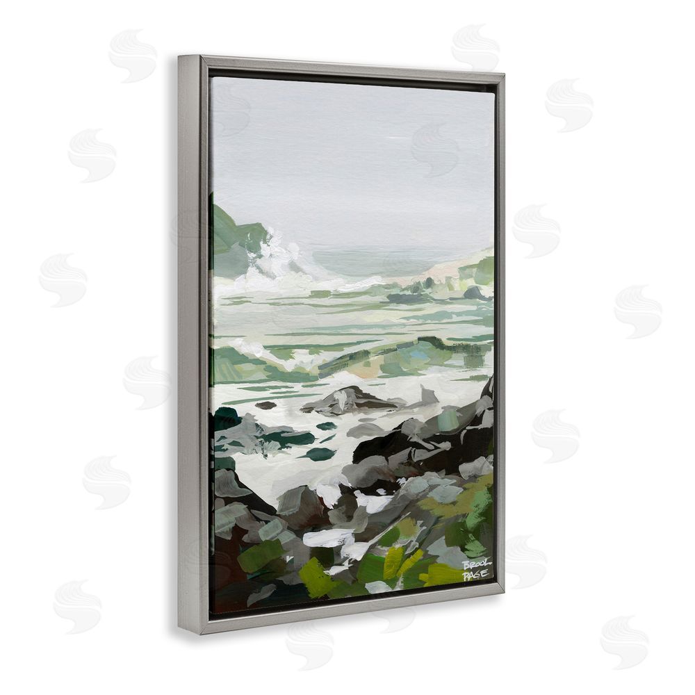 Brook Page Coastal Waves & Rocks Impression Gray Floating Frame Canvas Wall Art Print