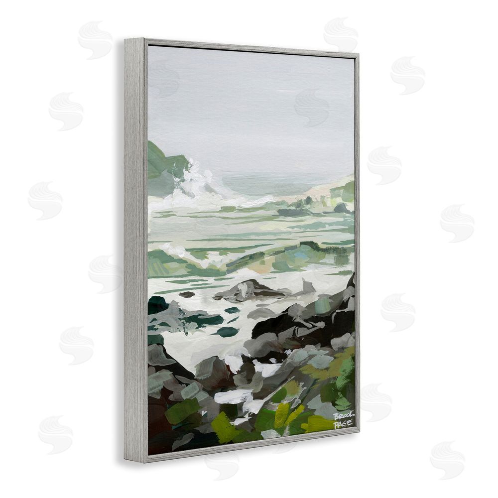 Brook Page Coastal Waves & Rocks Impression Gray Framed Giclee Wall Art Print