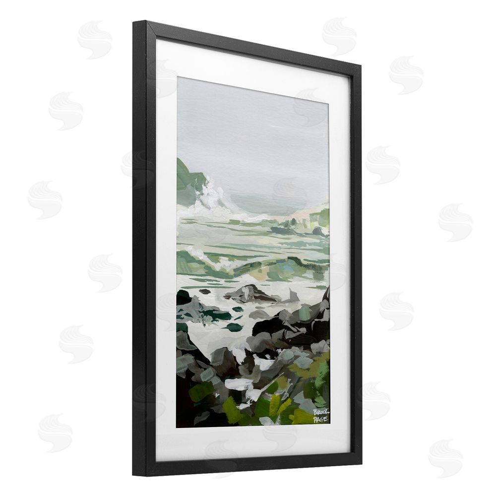 Brook Page Coastal Waves & Rocks Impression Black Framed Print Under Glass with White Mat Wall Art