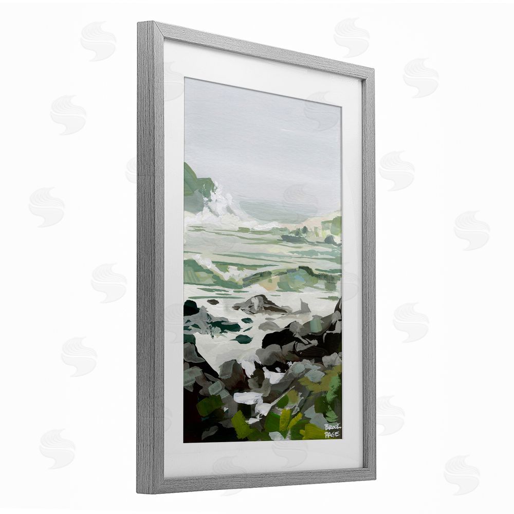 Brook Page Coastal Waves & Rocks Impression Gray Framed Print Under Glass with White Mat Wall Art