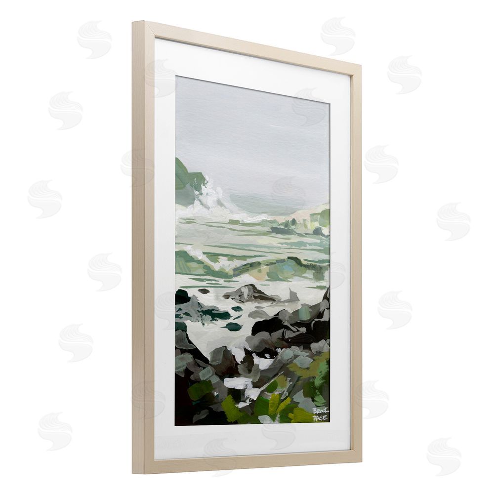 Brook Page Coastal Waves & Rocks Impression Birch Framed Print Under Glass with White Mat Wall Art
