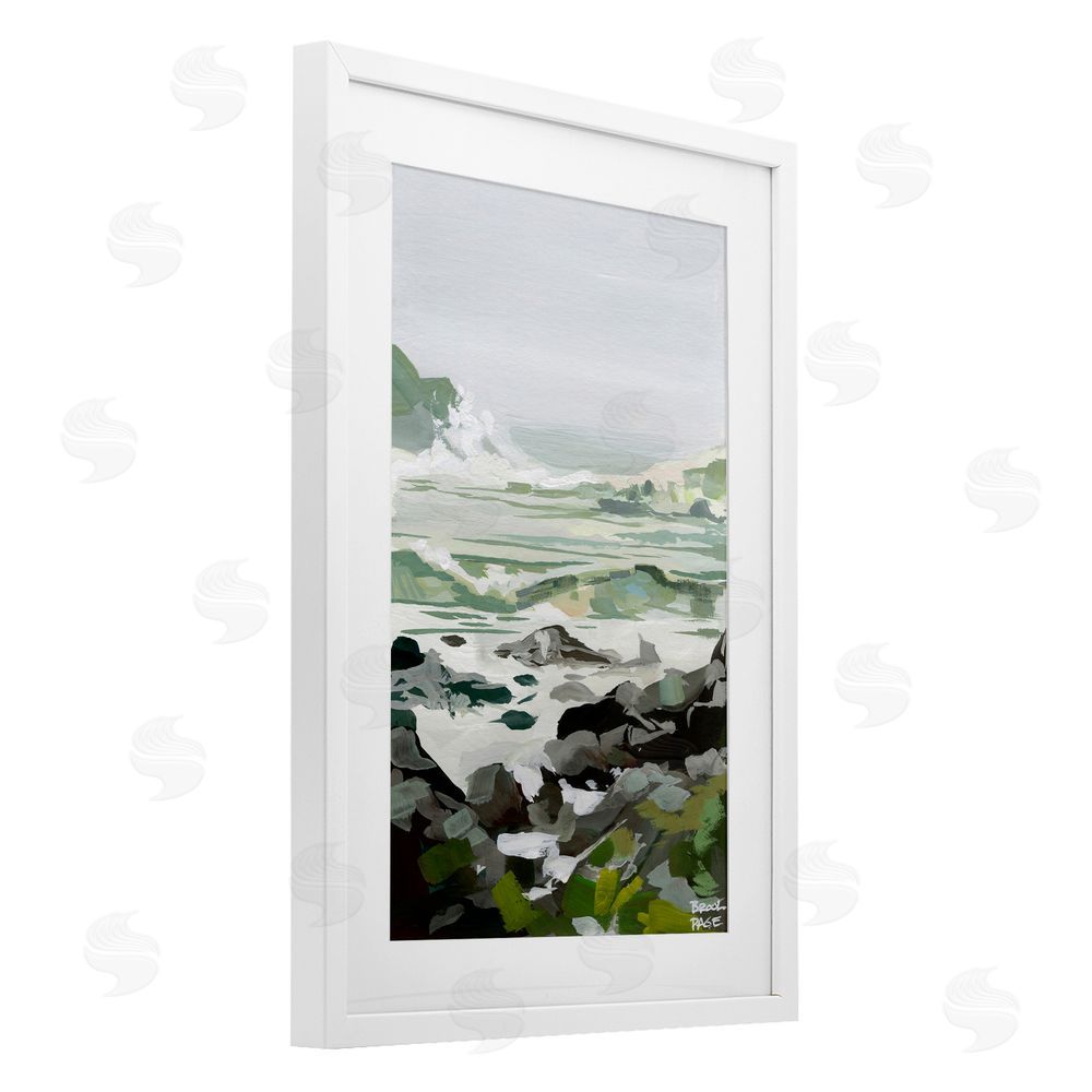 Brook Page Coastal Waves & Rocks Impression White Framed Print Under Glass with Mat Wall Art