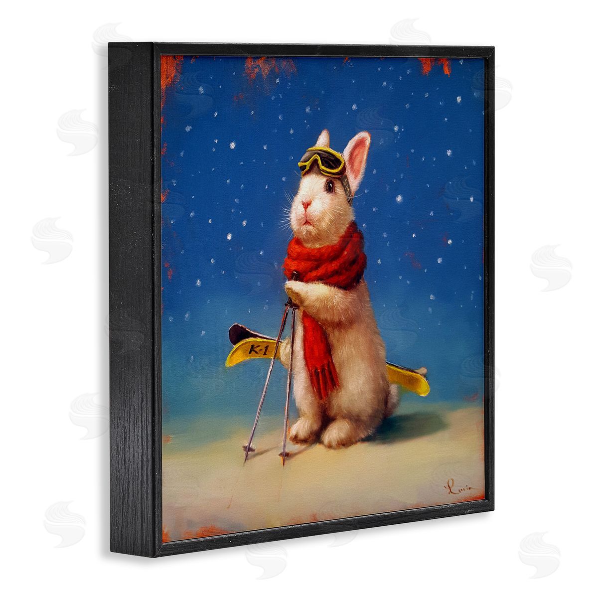 Lucia Heffernan First Snow Bunny & Skis Canvas Wall Art Print