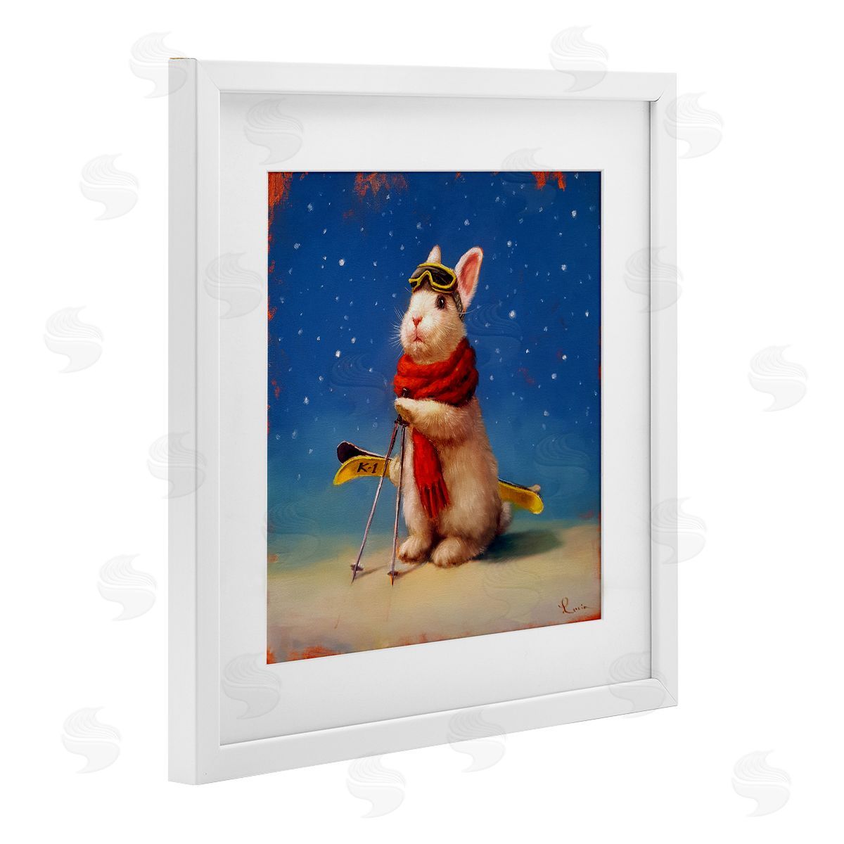 Lucia Heffernan First Snow Bunny & Skis Canvas Wall Art Print