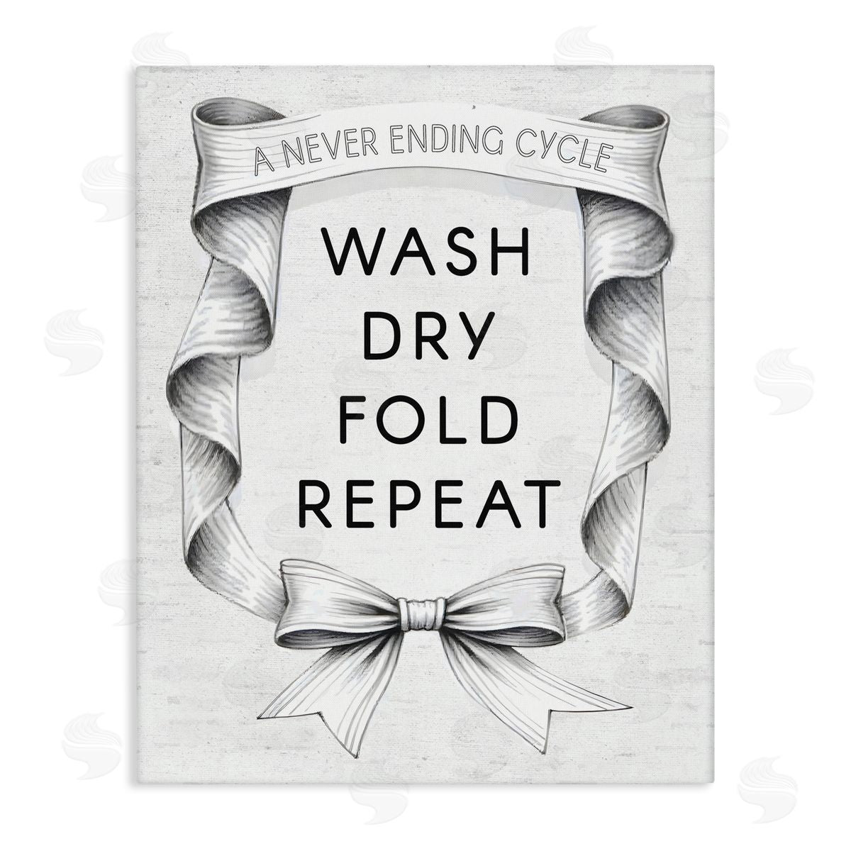 Lettered and Lined Laundry Vintage Wavy Ribbon Canvas Wall Art Print