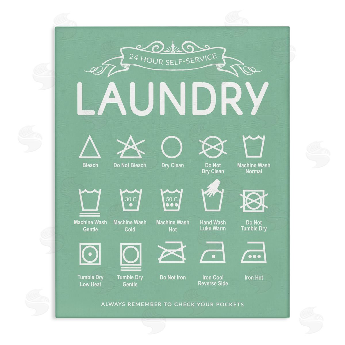 Lettered and Lined Green Vintage Laundry Guide Canvas Wall Art Print