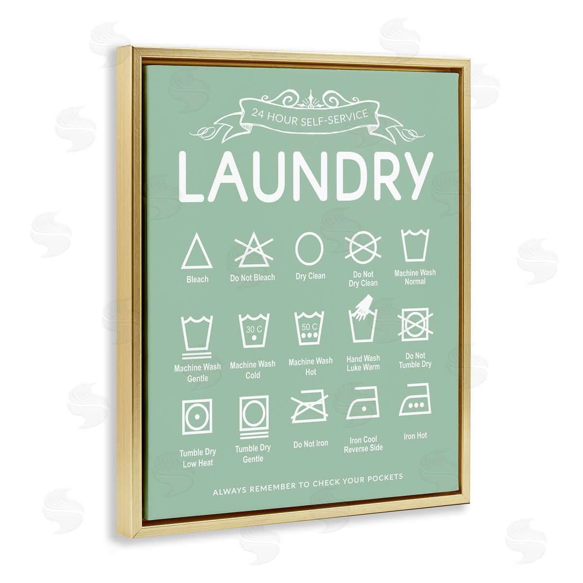 Lettered and Lined Green Vintage Laundry Guide Canvas Wall Art Print