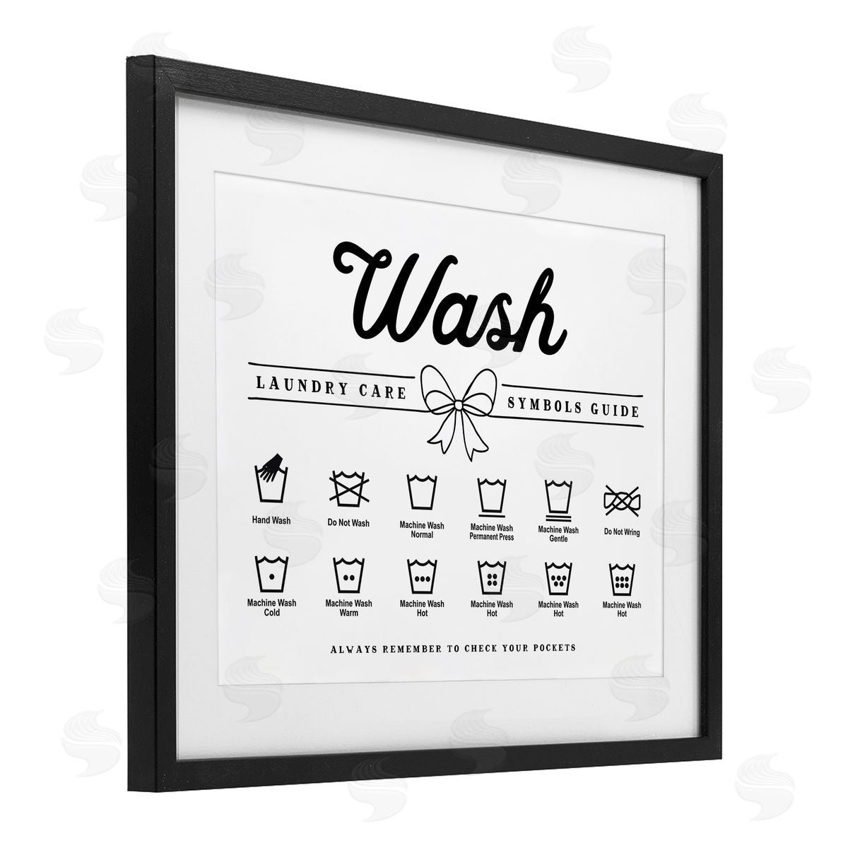 Lettered and Lined Wash Laundry Care Bow Accent Canvas Wall Art Print