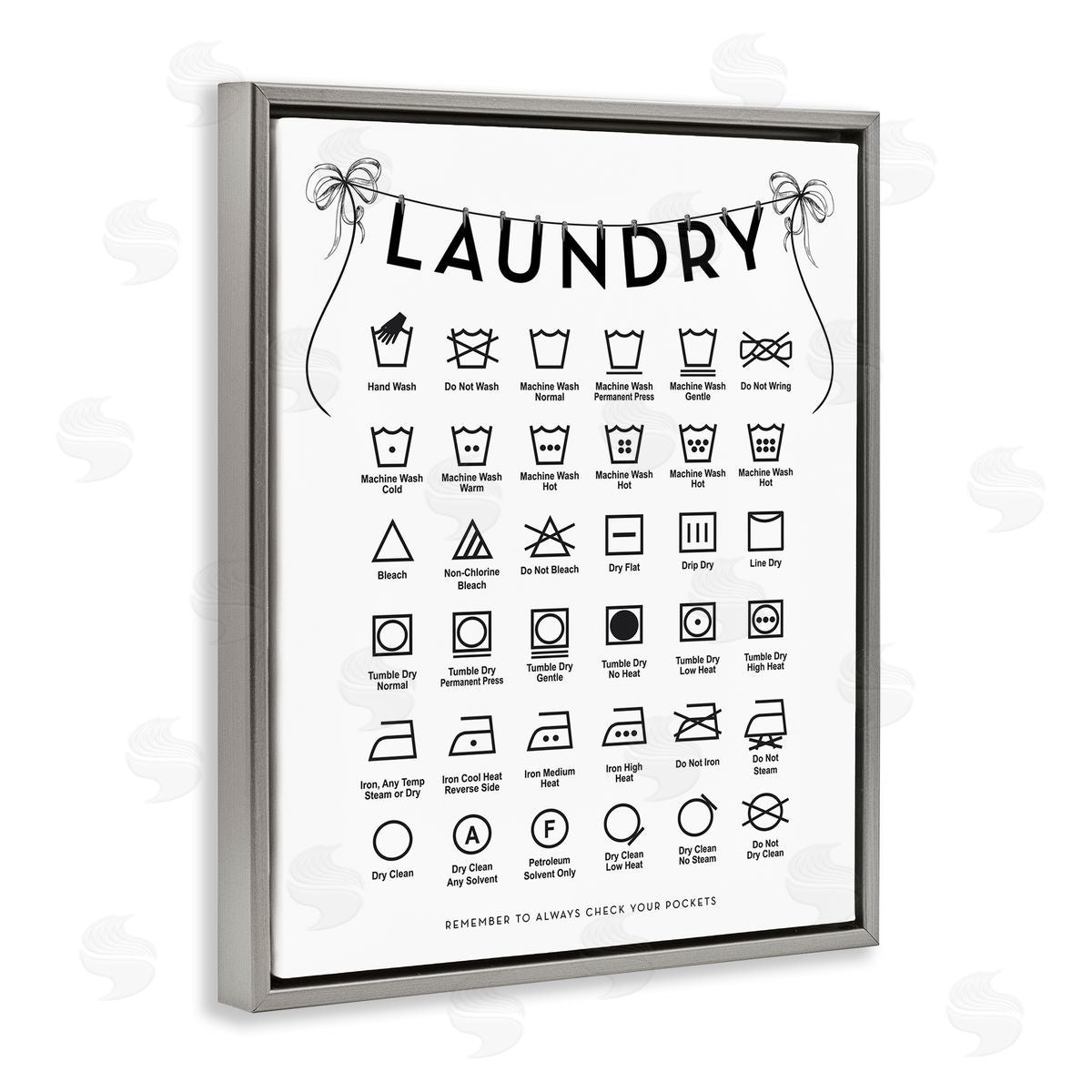 Lettered and Lined Laundry Symbols with Vintage Ribbons Canvas Wall Art Print