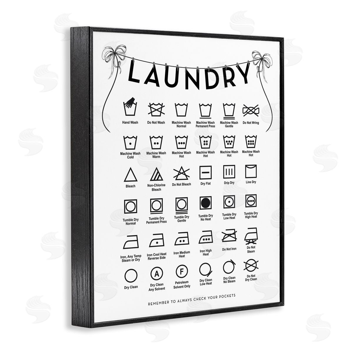 Lettered and Lined Laundry Symbols with Vintage Ribbons Canvas Wall Art Print