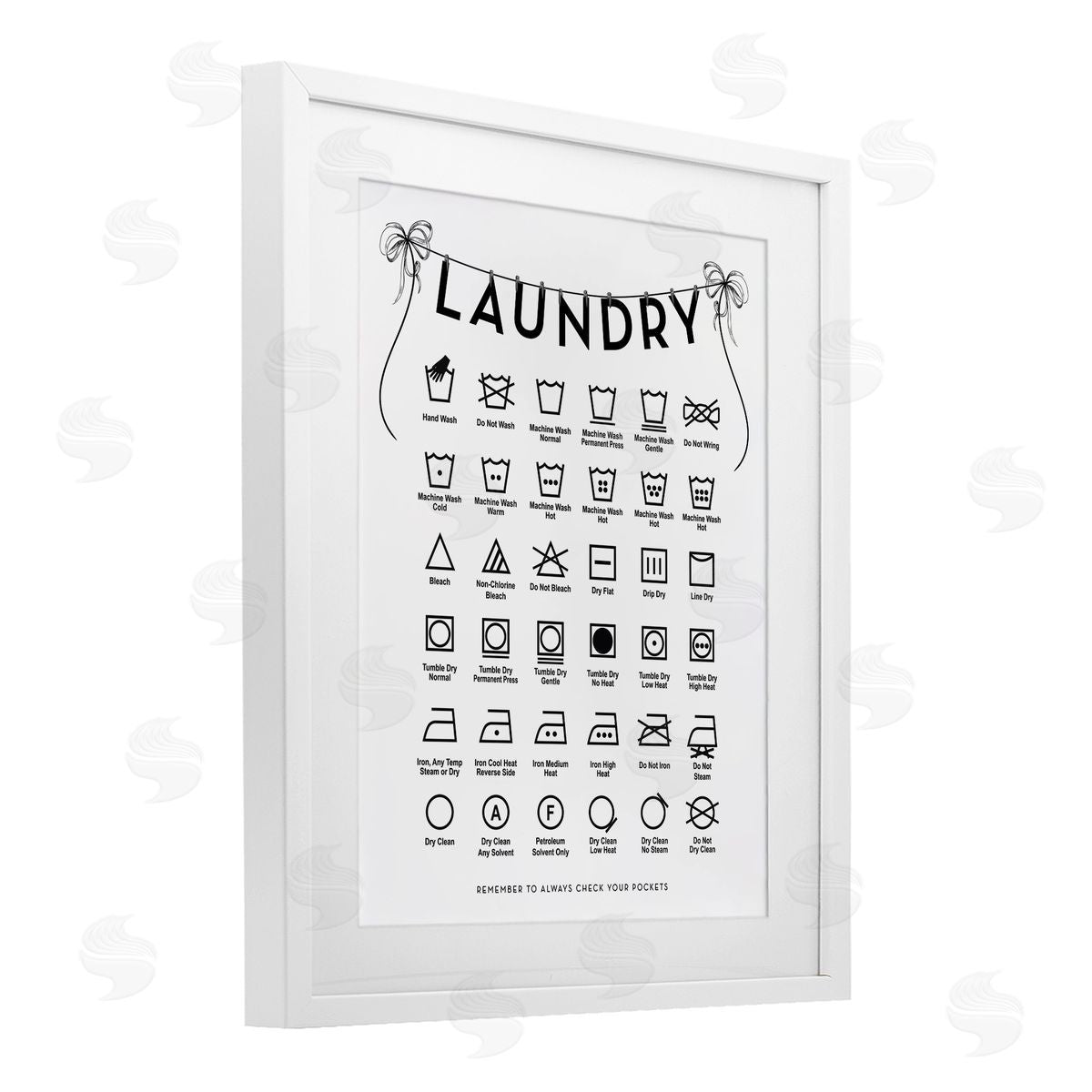 Lettered and Lined Laundry Symbols with Vintage Ribbons Canvas Wall Art Print