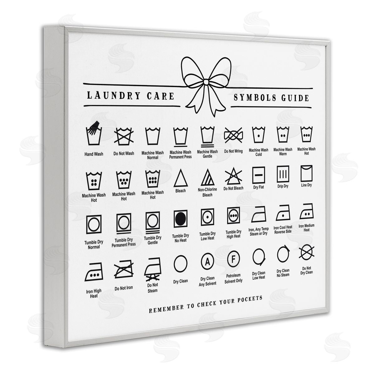Lettered and Lined Laundry Care Symbols Guide Canvas Wall Art Print