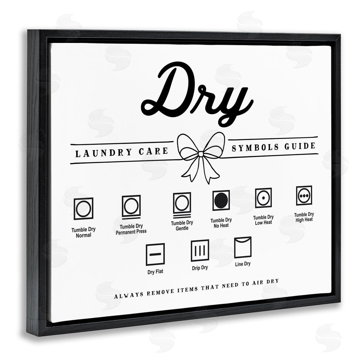 Lettered and Lined Dry Laundry Symbols Bow Detail Canvas Wall Art Print