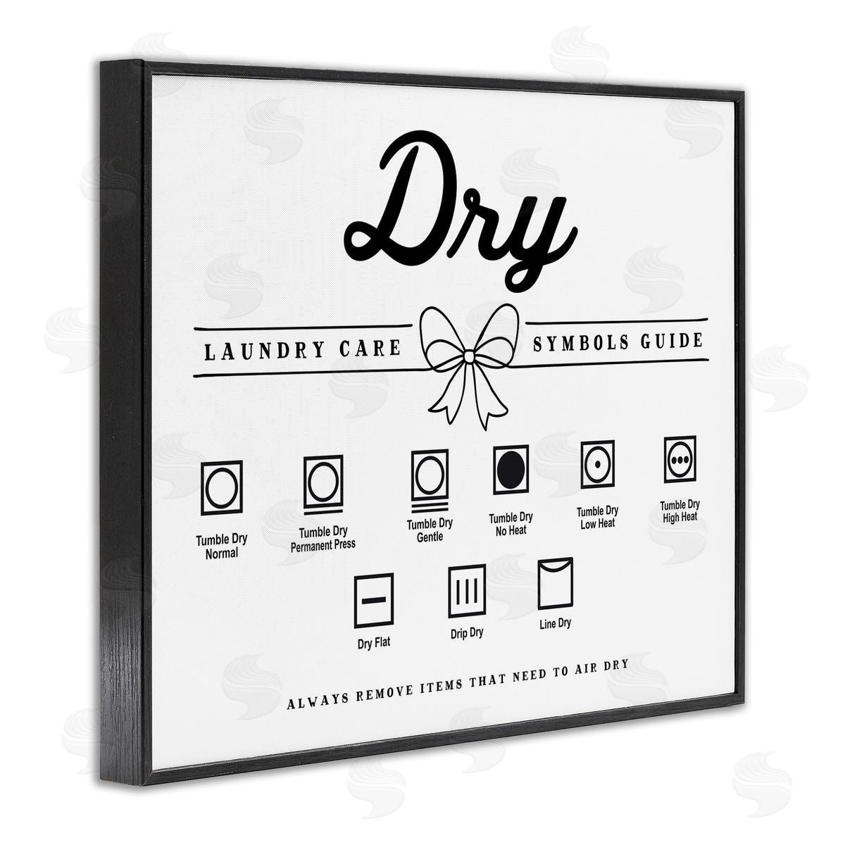 Lettered and Lined Dry Laundry Symbols Bow Detail Canvas Wall Art Print