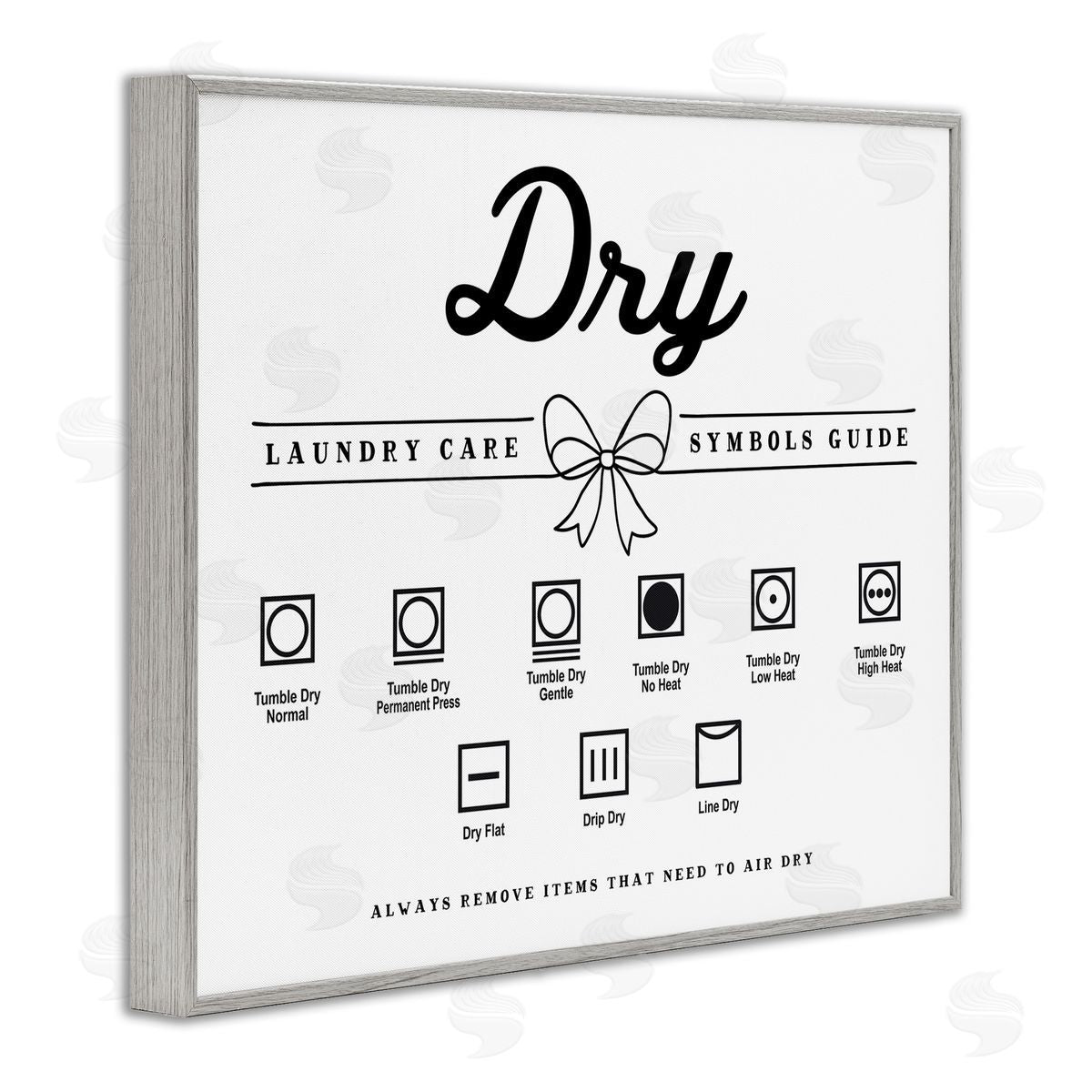 Lettered and Lined Dry Laundry Symbols Bow Detail Canvas Wall Art Print