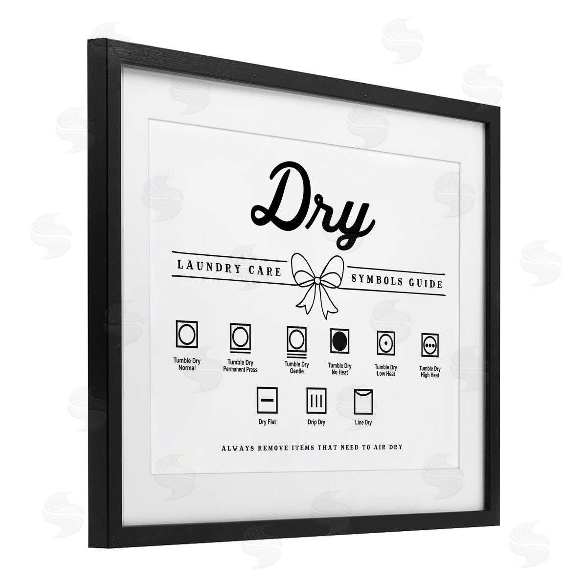 Lettered and Lined Dry Laundry Symbols Bow Detail Canvas Wall Art Print