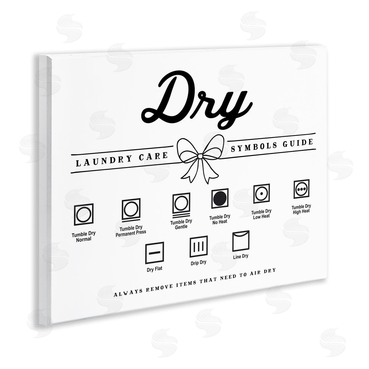 Lettered and Lined Dry Laundry Symbols Bow Detail Canvas Wall Art Print