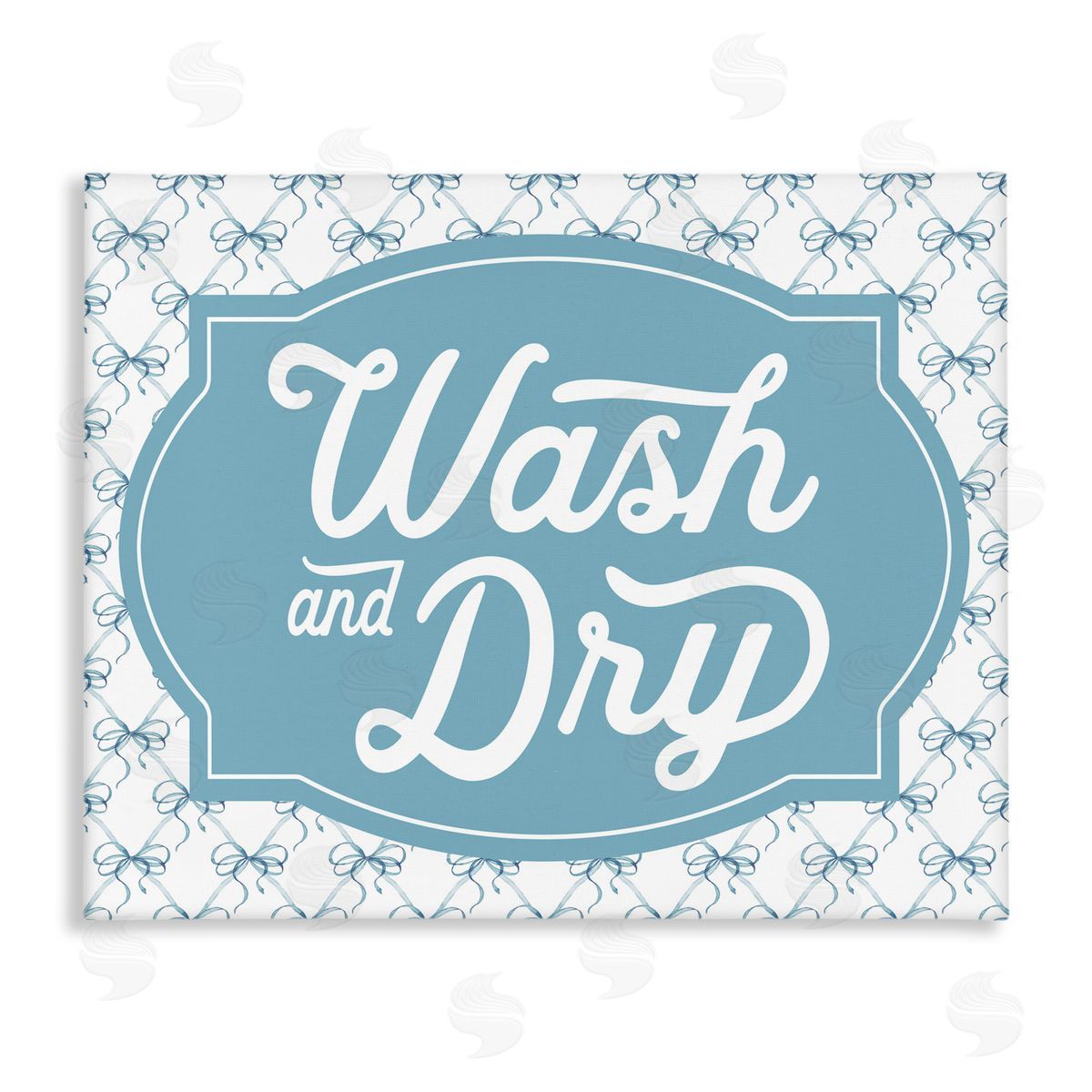 Lettered and Lined Wash & Dry with Bow Pattern Canvas Wall Art Print