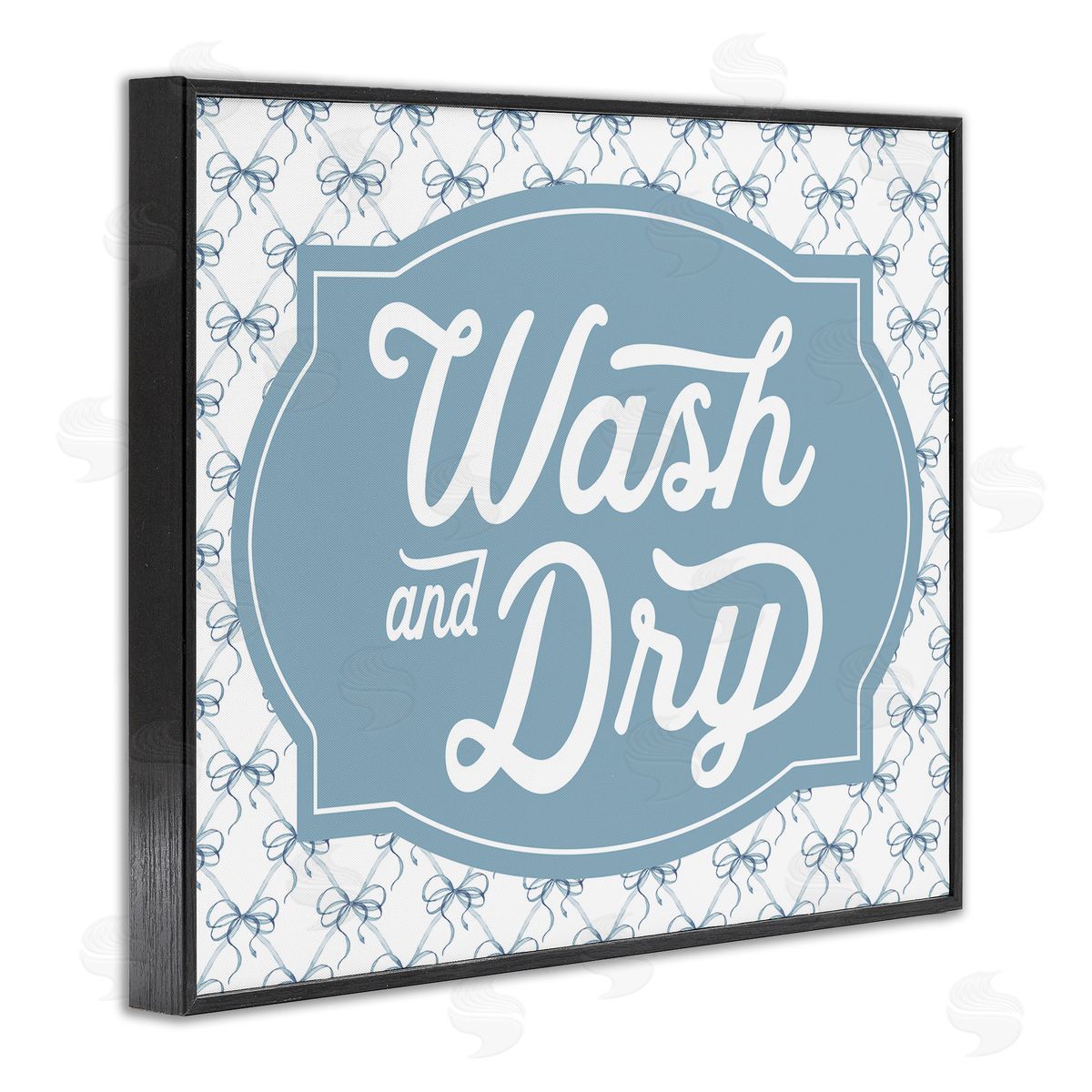 Lettered and Lined Wash & Dry with Bow Pattern Canvas Wall Art Print