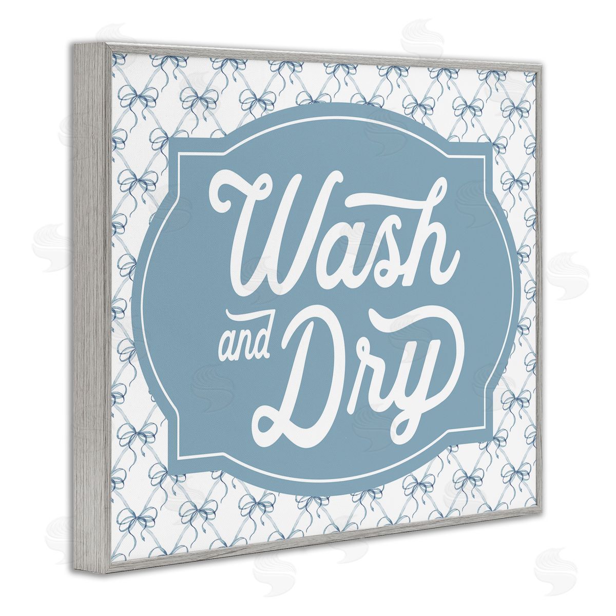Lettered and Lined Wash & Dry with Bow Pattern Canvas Wall Art Print