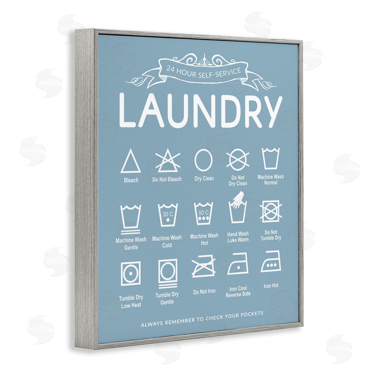 Lettered and Lined Blue Vintage Laundry Guide Canvas Wall Art Print