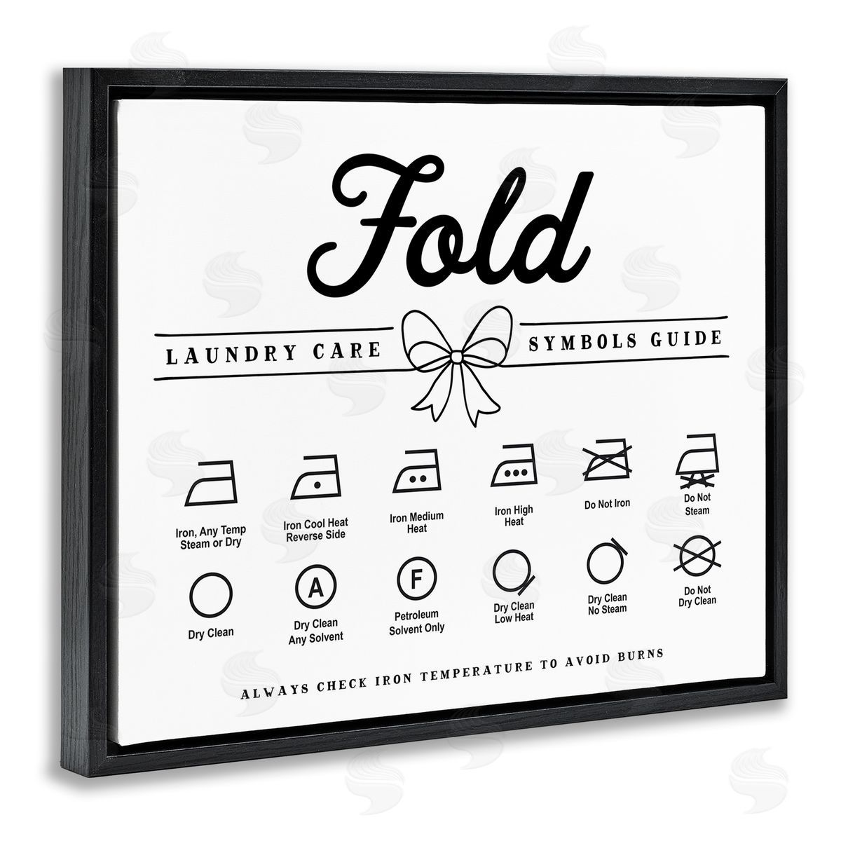 Lettered and Lined Fold Laundry Symbols Bow Detail Canvas Wall Art Print