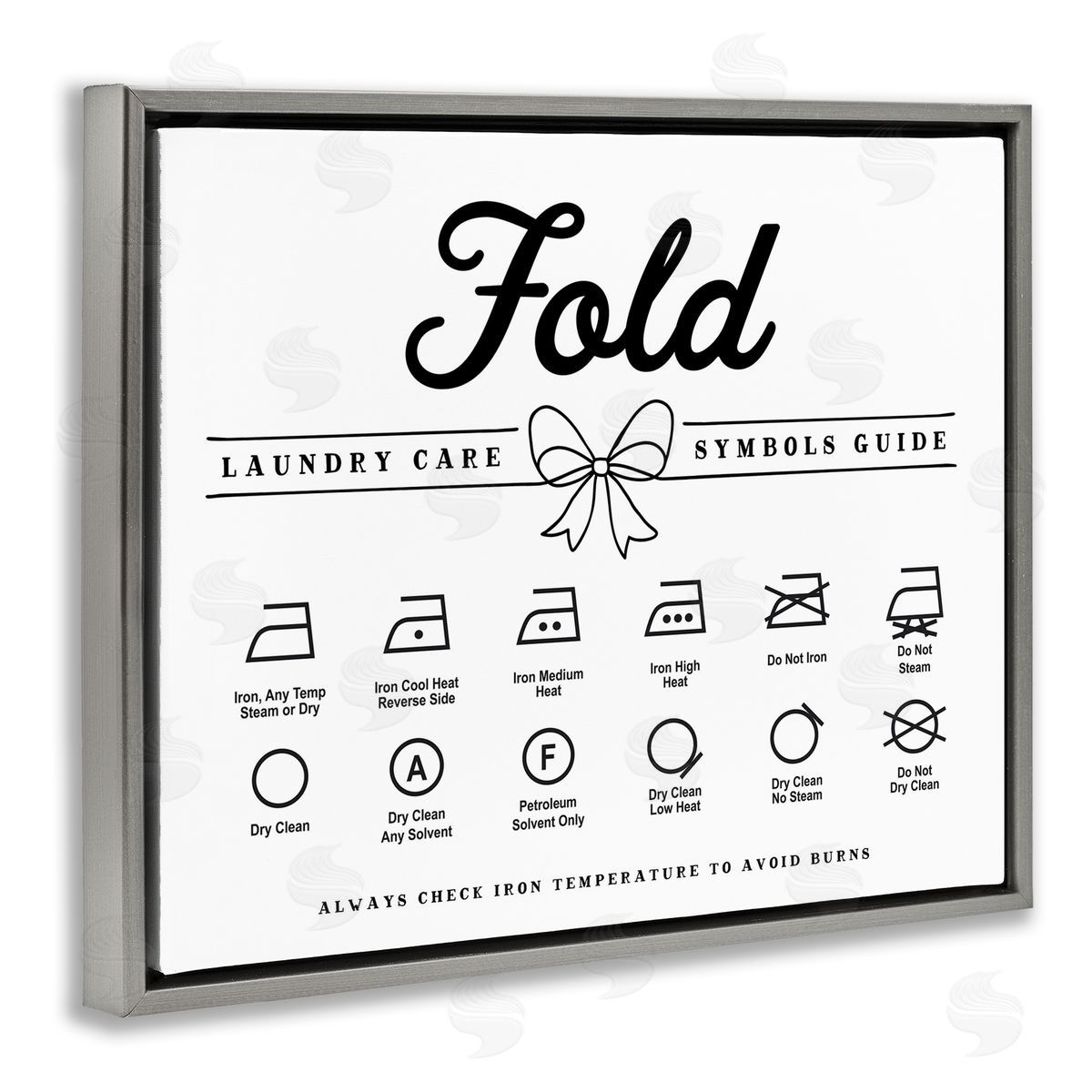 Lettered and Lined Fold Laundry Symbols Bow Detail Canvas Wall Art Print