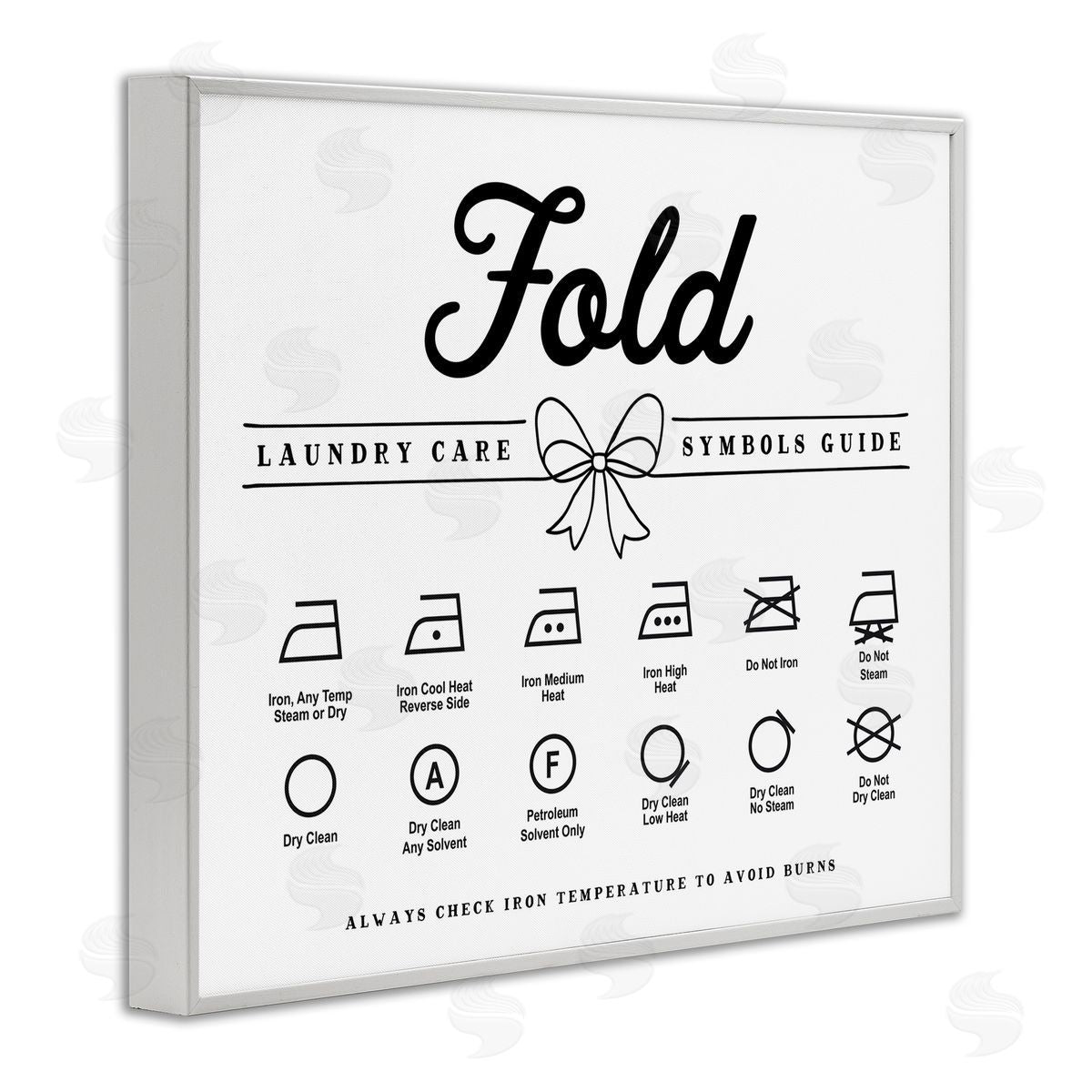 Lettered and Lined Fold Laundry Symbols Bow Detail Canvas Wall Art Print