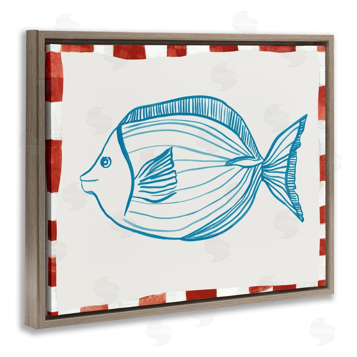 Hannah Dawson Ocean Fish Sketch Brown Floating Frame Canvas Art Print