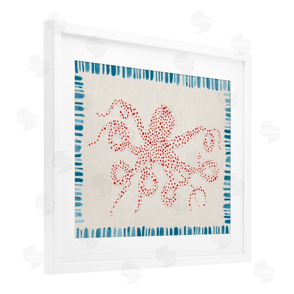 Hannah Dawson Dotted Depths Octopus White Framed Print Under Glass Art