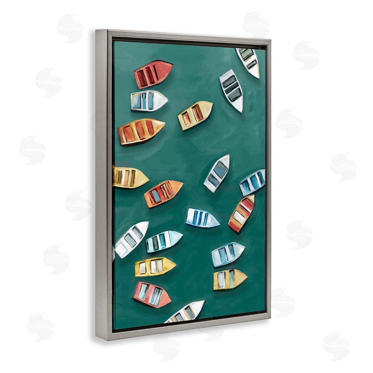 Hannah Dawson Drifting Colors Boats Gray Floating Frame Canvas Art Print
