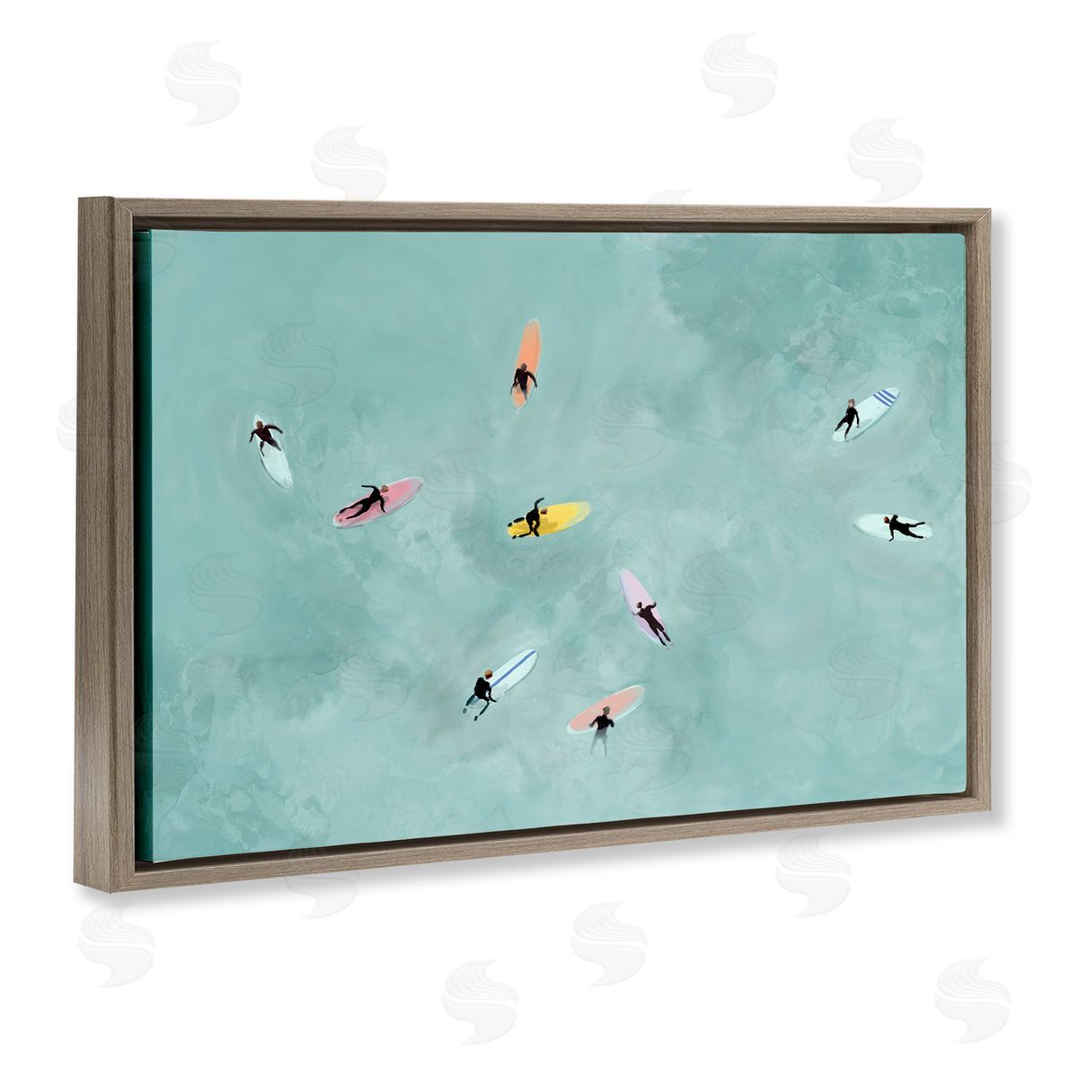 Lily K. Surfers Floating On Waves Canvas Wall Art Print
